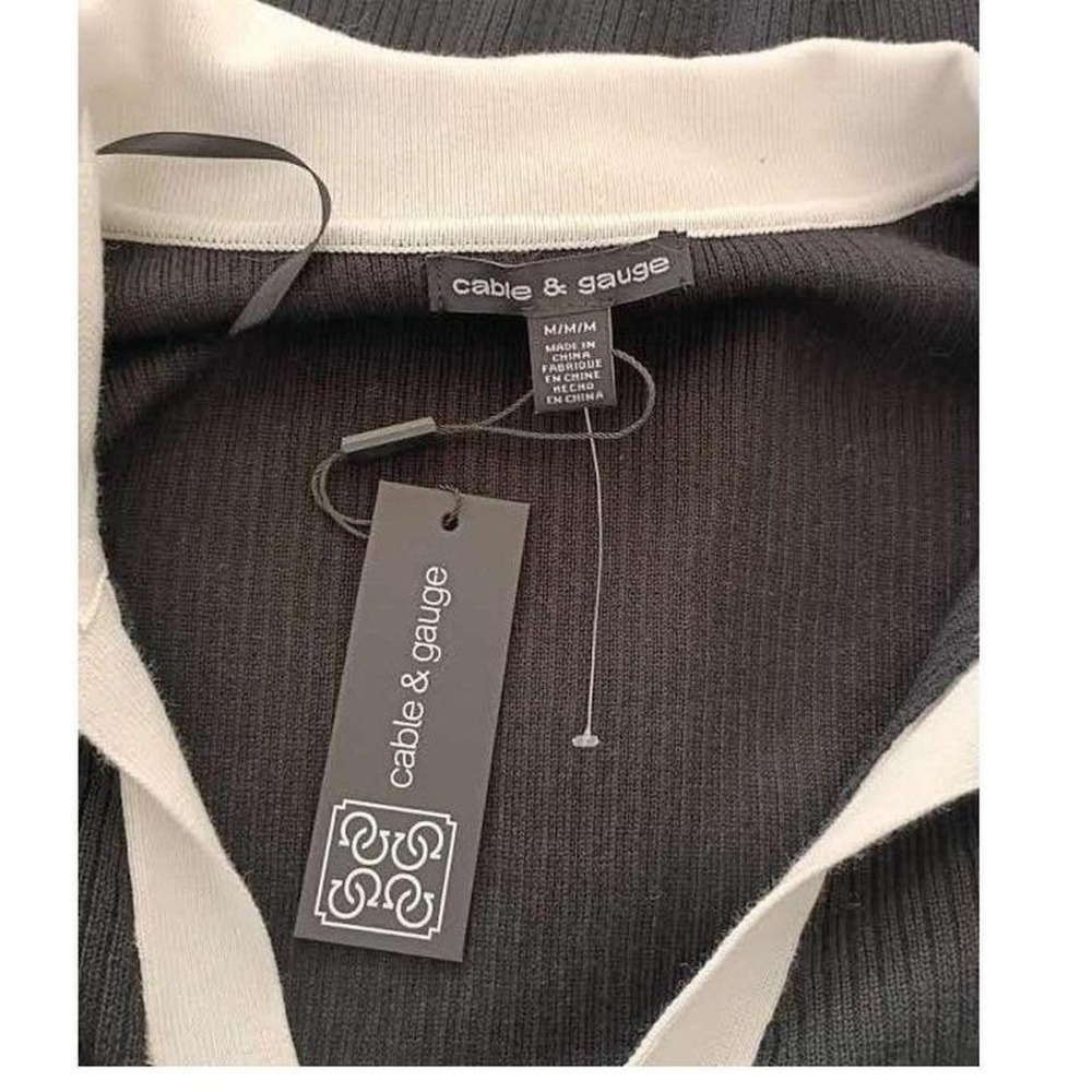 NWT Cable & Gauge Classic Black White Trim Collared Knit Cardigan Button Front M - Picture 4 of 8